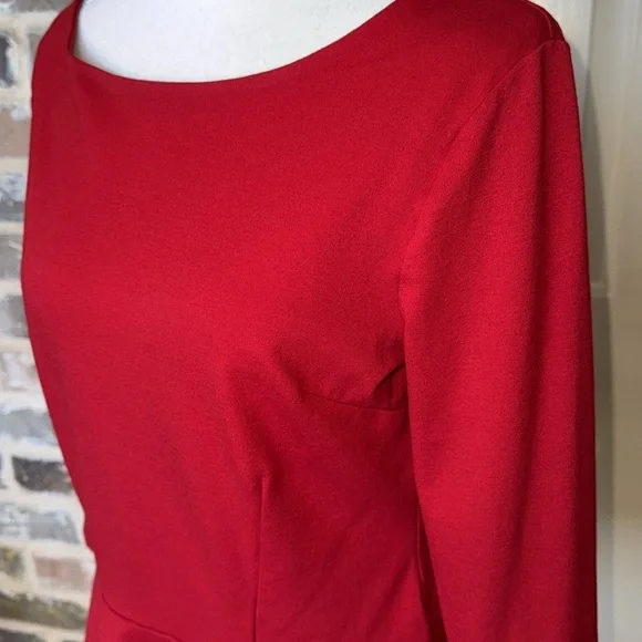 Ann Taylor Perfect Red Peplum Top Knit Pullover Fitted Stretch 3/4 Sleeve Sz M - Picture 3 of 12